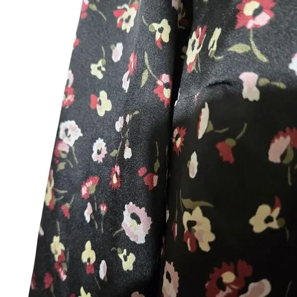 Abercrombie & Fitch Women's XL Y2K Style Chic Floral Ruche Satin Blouse Black - Picture 5 of 9